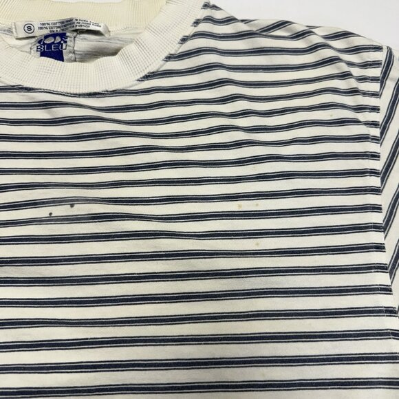 Vintage Code Bleu Crop Top T Shirt Womens Small 20x18 White/Blue Striped 90s - Picture 5 of 12